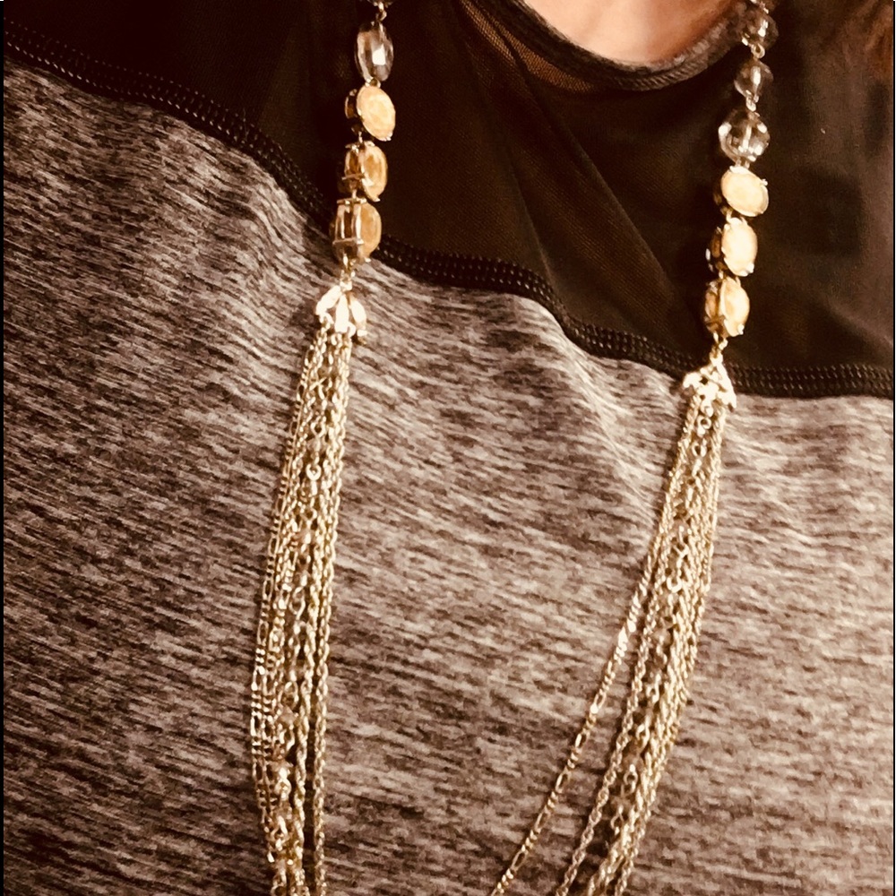 NWT Loft long silver mixed media necklace